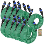 FAT TOAD Speakon to Speakon Speaker Cables (10-Pack) - 25ft DJ Pro Audio Green PA Cords with Twist Lock Connector - 12 AWG Wire for Studio Recording & Stage Gear