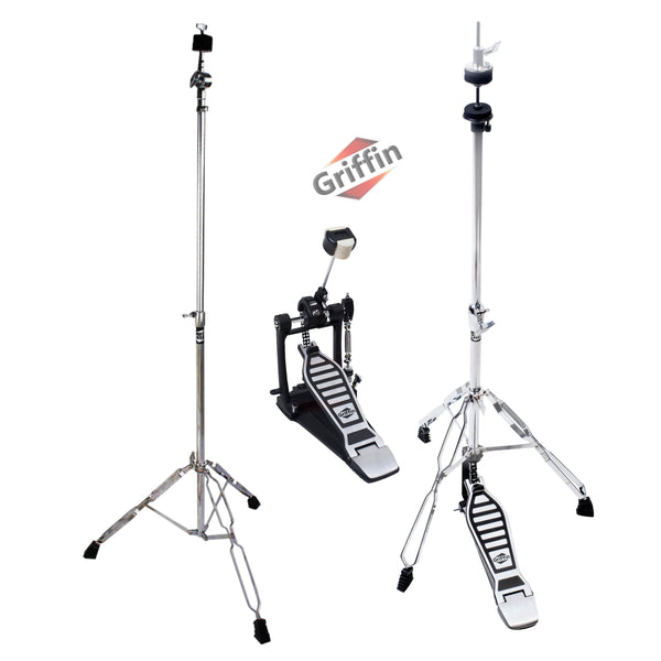 3 PACK Hi-Hat Stand, Kick Pedal & Cymbal Stand Kit – GRIFFIN Drum
