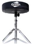 Drum Throne Stand by GRIFFIN - Padded Drummer’s Seat - Drum Set Percussion Chair for Adults - Musicians Guitar Stool Double Braced Hardware