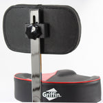 Saddle Drum Throne with Backrest Support by GRIFFIN - Padded Leather Drummer Motorcycle Biker Style Seat - Swivel Adjustable Height Music Drum Chair