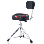 Saddle Drum Throne with Backrest Support by GRIFFIN - Padded Leather Drummer Motorcycle Biker Style Seat - Swivel Adjustable Height Music Drum Chair