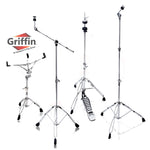 GRIFFIN Cymbal Stand Hardware Pack 4 Piece Set - Full Size Percussion Drum Hardware Kit with Snare Mount, Hi-Hat Pedal, Cymbal Boom, & Straight Stand