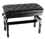 GRIFFIN Genuine Leather Piano Bench - Oversize Duet Vintage Black Solid Wood & Ergonomic Keyboard Stool - 2 Person Cushion Seat & Sheet Music Storage