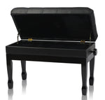GRIFFIN Genuine Leather Piano Bench - Oversize Duet Vintage Black Solid Wood & Ergonomic Keyboard Stool - 2 Person Cushion Seat & Sheet Music Storage