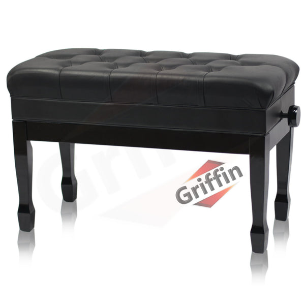 Adjustable 100% Genuine Leather Duet Piano Bench By Griffin