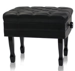 Genuine Leather Adjustable Piano Bench by GRIFFIN - Black Solid Wood Vintage Style & Heavy-Duty Ergonomic Keyboard Stool - Cushion Seat With Storage
