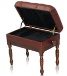 Genuine Leather Adjustable Piano Bench by GRIFFIN - Brown Solid Wood Vintage Design, Heavy-Duty & Ergonomic Keyboard Stool - Seat With Storage Space