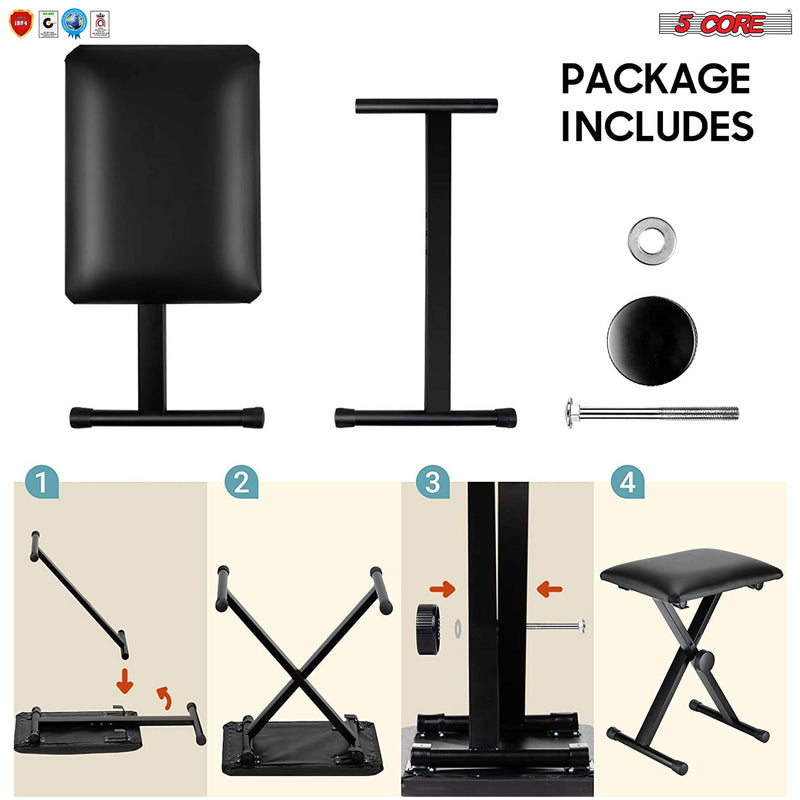 Folding Piano Keyboard Bench Padded Stool X Seat Chair