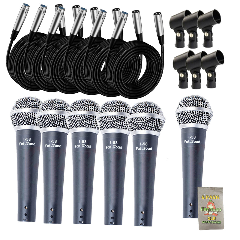 Cardioid Vocal Microphones with XLR Mic Cables & Clips (6