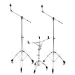 Cymbal Stand with Boom Arm & Snare Drum Stand Kit (3x Stands) by GRIFFIN - Chrome Percussion Hardware Set with Double-Braced Legs & Counterweight Adapter for Mounting Crash, Ride & Splash Cymbals