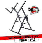 Guitar Combo Amplifier Stand by GRIFFIN - Low Profile Pro-Audio Amp Tilt Back Mount Stand for Speaker Cabinet - PA Speaker Karaoke Monitor Holder