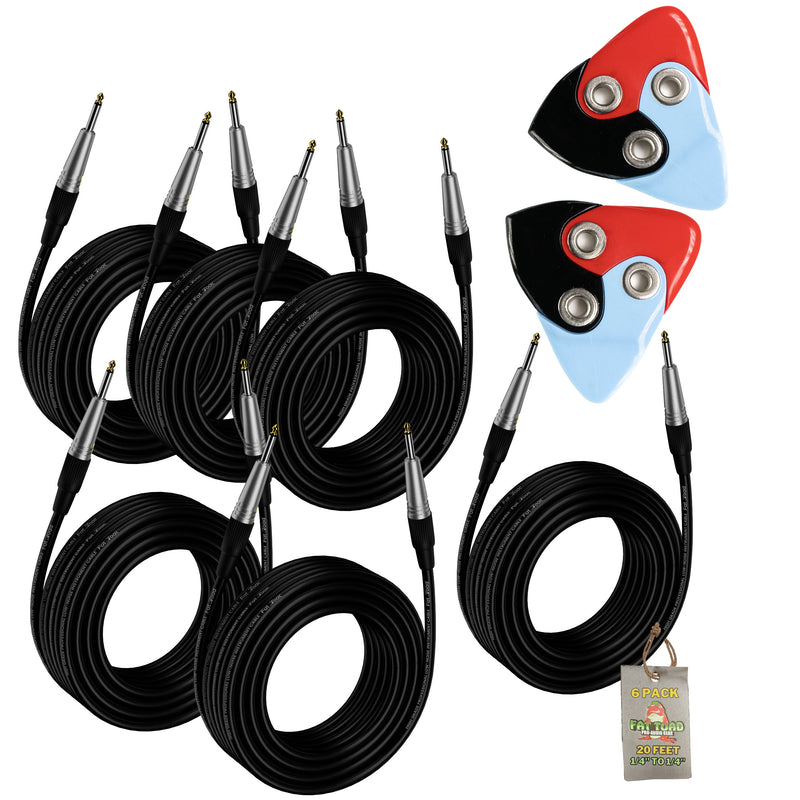 Guitar Accessories Bundle- Black Mountain Asteroid Multi Material Guitar Pick 2 Pack plus X6 FAT TOAD 20FT Guitar Cables Shielded 1/4 Instrument Cords for Acoustic, Electric Guitar Bass Keyboards Speakers & Studio Recording