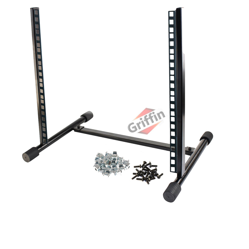 Rack Mount Stand with 10 Spaces by GRIFFIN - Music Studio Recording Equipment Sound Mixer Standing Case & 20 Screws - RackMount Pro Audio Network Amp