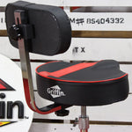 Saddle Drum Throne with Backrest Support by GRIFFIN - Padded Leather Drummer Motorcycle Biker Style Seat - Swivel Adjustable Height Music Drum Chair