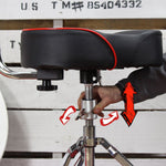 Saddle Drum Throne with Backrest Support by GRIFFIN - Padded Leather Drummer Motorcycle Biker Style Seat - Swivel Adjustable Height Music Drum Chair