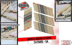 GRIFFIN Attack Zzzap Drum Sticks - 24 Pairs of Select Elite Maple Wood Size 5A - Drummers Percussion Classic Pure Grit Uncoated, Raw Wood Drumming Sticks - Premium Balanced, Level and Straight