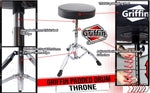 Drum Throne Stand by GRIFFIN | Padded Drummer’s Seat | Comfortable Drum Set Percussion Chair for Adults | Professional Musicians Guitar Stool Double Braced Hardware for Practice with Adjustable Height