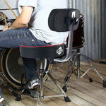 Saddle Drum Throne with Backrest Support by GRIFFIN - Padded Leather Drummer Motorcycle Biker Style Seat - Swivel Adjustable Height Music Drum Chair