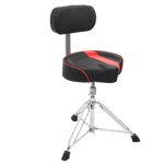 Saddle Drum Throne with Backrest Support by GRIFFIN - Padded Leather Drummer Motorcycle Biker Style Seat - Swivel Adjustable Height Music Drum Chair