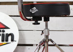Saddle Drum Throne with Backrest Support by GRIFFIN - Padded Leather Drummer Motorcycle Biker Style Seat - Swivel Adjustable Height Music Drum Chair