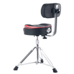 Saddle Drum Throne with Backrest Support by GRIFFIN - Padded Leather Drummer Motorcycle Biker Style Seat - Swivel Adjustable Height Music Drum Chair