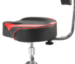 Saddle Drum Throne with Backrest Support by GRIFFIN - Padded Leather Drummer Motorcycle Biker Style Seat - Swivel Adjustable Height Music Drum Chair