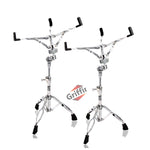 Snare Drum Stand (2-Pack) by GRIFFIN - Chrome Double-Braced Lightweight Mount for Snares, Tom Drums & Practice Pads - Slip-Proof Gear Tilter & Clamp-Style Basket Holder