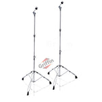 Straight Cymbal Stand (2 Pack) by GRIFFIN - Double Braced Legs, Slip-Proof Gear Holder - Light-Duty for Mobile Drummers Percussion Drum Hardware Set