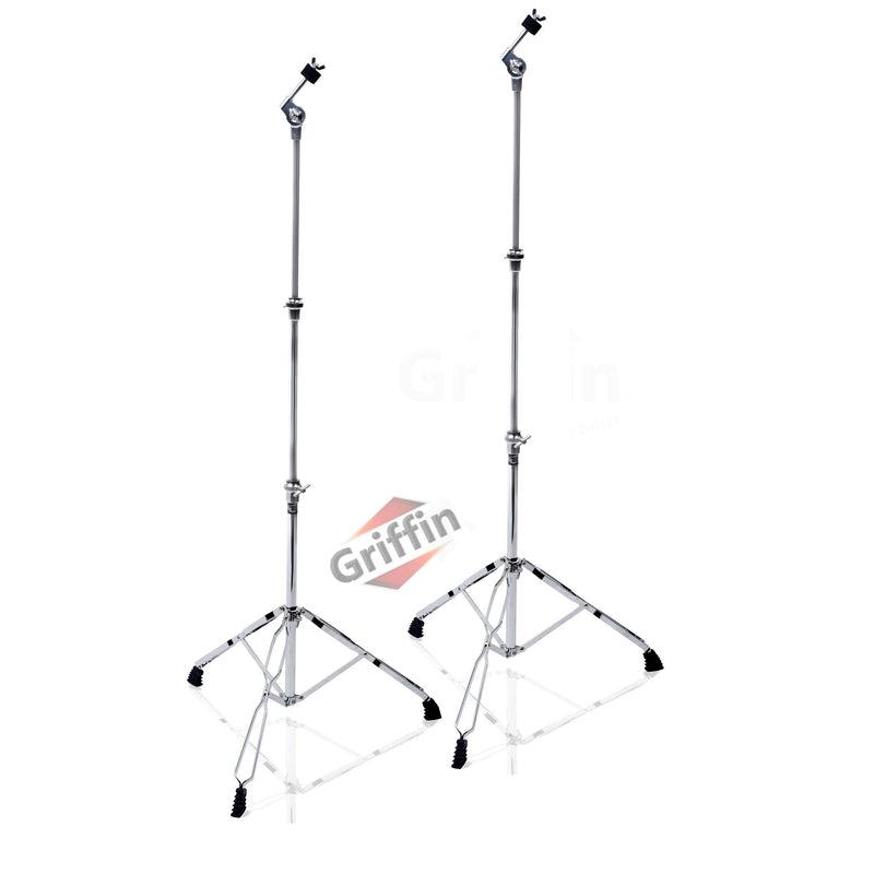 Straight Cymbal Stand (2 Pack) by GRIFFIN - Double Braced Legs, Slip-Proof Gear Holder - Light-Duty for Mobile Drummers Percussion Drum Hardware Set