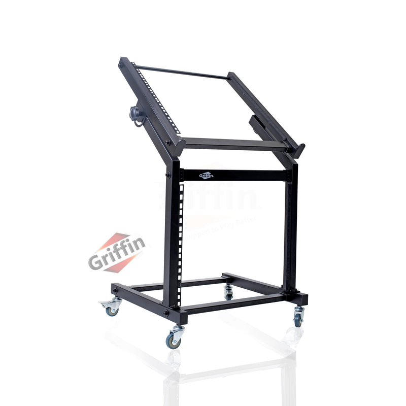 Rack Mount Rolling Stand & Adjustable Mixer Platform Rails by GRIFFIN - 19U Cart Holder for Music Studio Booth Pro Audio Recording Cabinet Equipment