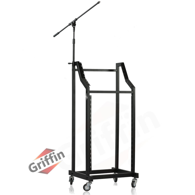 GRIFFIN Rack Mount Cart Stand & Top Mixer Platform 25U - Rolling Music Studio Booth Case Holder - Sound Stage Pro Audio Recording Cabinet Mount Rails
