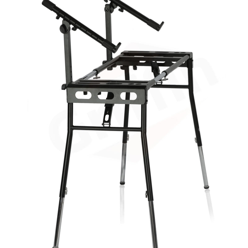 GRIFFIN 2-Tier DJ Coffin Workstation Stand - Double Table Top Keyboard & Laptop Holder - Duel Level Digital Piano Rack Mount Platform for Studio Mixer