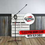 GRIFFIN Tripod Microphone Boom Stand Holder PACK XLR Cable Mic Clip Studio Stage