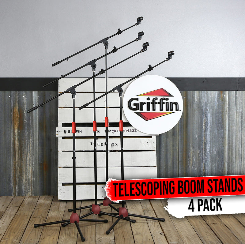 GRIFFIN Microphone Boom Stand 4 PACK - Telescoping Tripod Mic Clip Mount Holder
