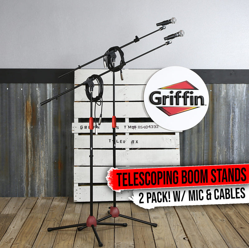 Microphone Boom Stand 2-PACK DJ Tripod Holder XLR Cable Unidirectional Vocal Mic