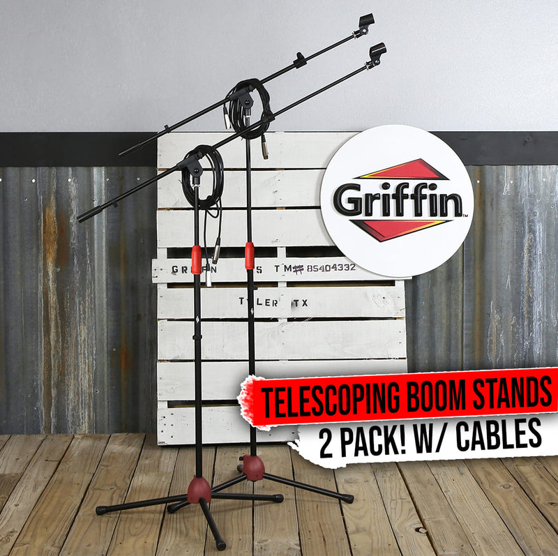 GRIFFIN Microphone Boom Arm Stand 2-PACK Holder XLR Cable Mic Clip Studio Stage