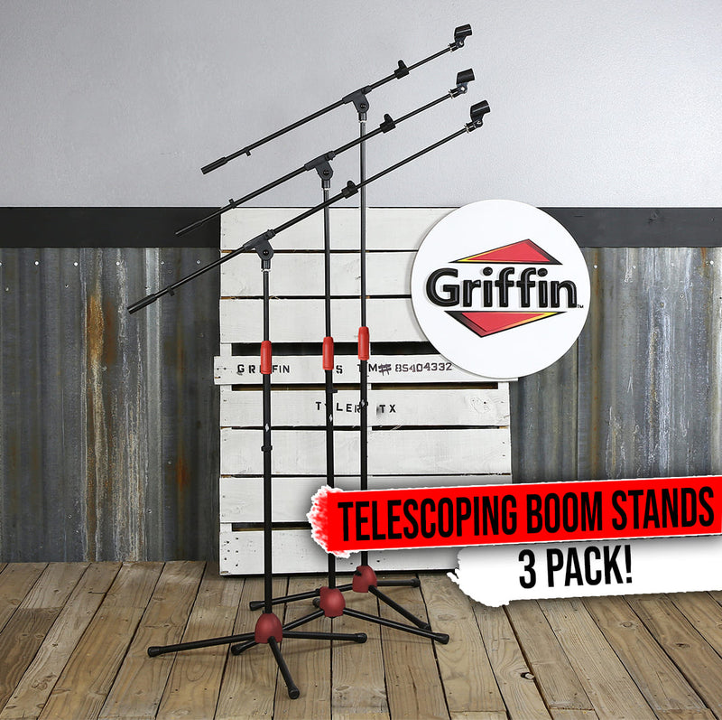 Microphone Boom Stand 3 PACK - GRIFFIN Telescoping Boom Tripod Studio Stage Mic