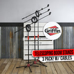 GRIFFIN Microphone Stand 3-PACK Boom Arm Holder XLR Cable Mic Clip Stage Studio