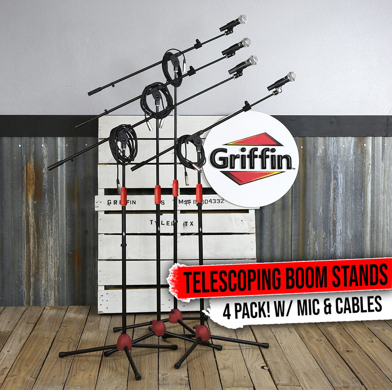 GRIFFIN Microphone Stand Boom Arm 4-PACK Holder XLR Cable Karaoke Wired Mic Clip
