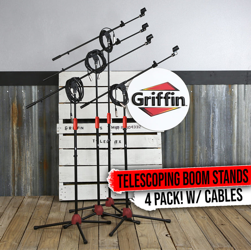 GRIFFIN Microphone Boom Stand 4PACK Holder Mount XLR Cable Mic Clip Stage Studio