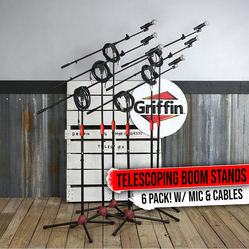 Microphone Boom Stand 6-PACK | Cardioid Dynamic Mic Studio Stage Mount XLR Cable
