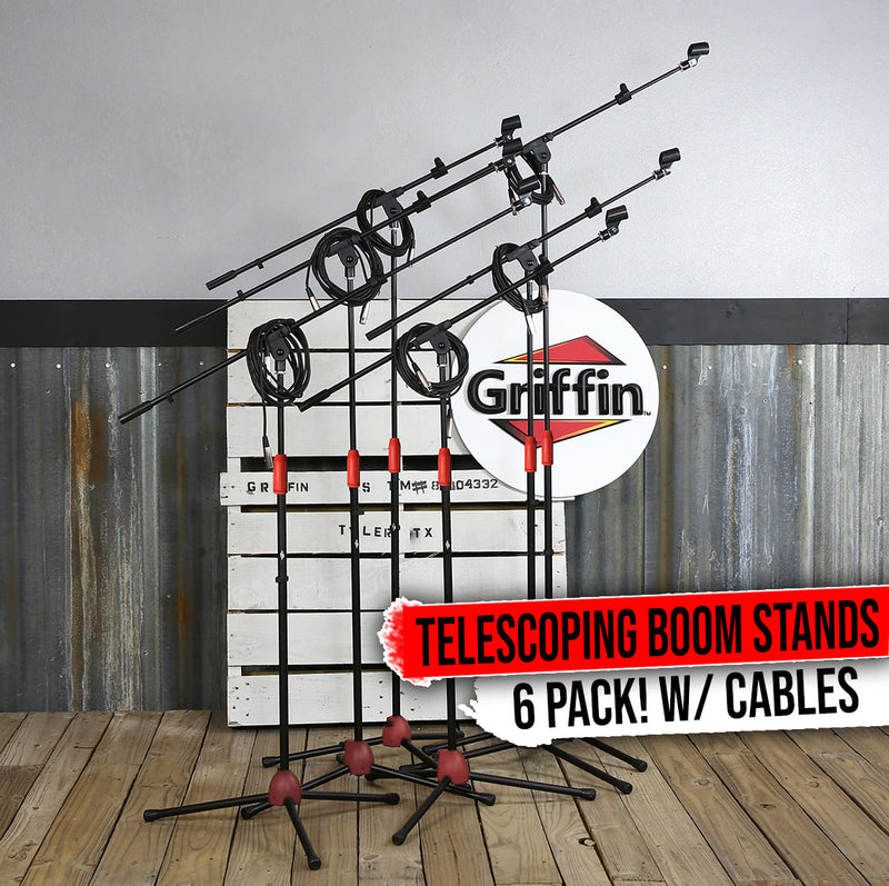 Microphone Boom Stand 6 PACK - GRIFFIN Telescoping Mic Stage XLR Cable DJ Studio
