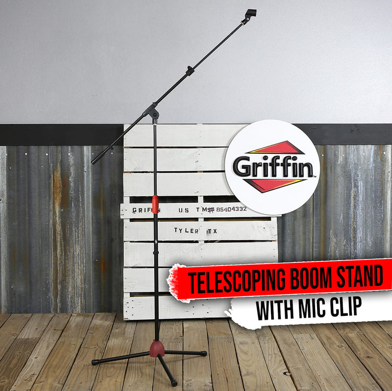 GRIFFIN Microphone Stand - Telescopic Mic Boom Mount Stage Studio Holder Clip