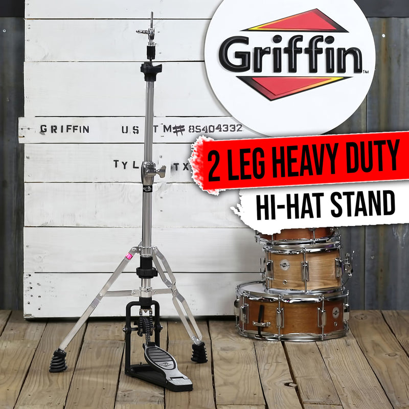 GRIFFIN 2 Leg Hi-Hat Stand - Percussion No Leg High Hat Pedal Cymbal Drum Mount