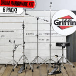 Drum Hardware PACK - GRIFFIN Cymbal Stand Set Snare Hi-Hat Throne Kick Pedal Kit