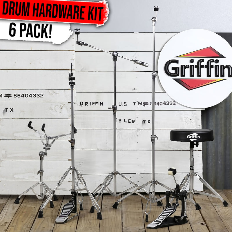 Drum Hardware PACK - GRIFFIN Cymbal Stand Set Snare Hi-Hat Throne Kick Pedal Kit