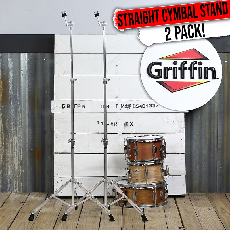 GRIFFIN Straight Cymbal Stand 2 PACK - Percussion Drum Hardware Mount Holder Set