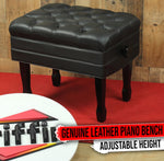 Genuine Leather Adjustable Piano Bench Seat - GRIFFIN Black Wood Keyboard Stool