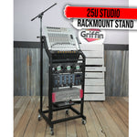 GRIFFIN Rack Mount Cart Stand & Top Mixer Platform 25U - Rolling Music Studio Booth Case Holder - Sound Stage Pro Audio Recording Cabinet Mount Rails