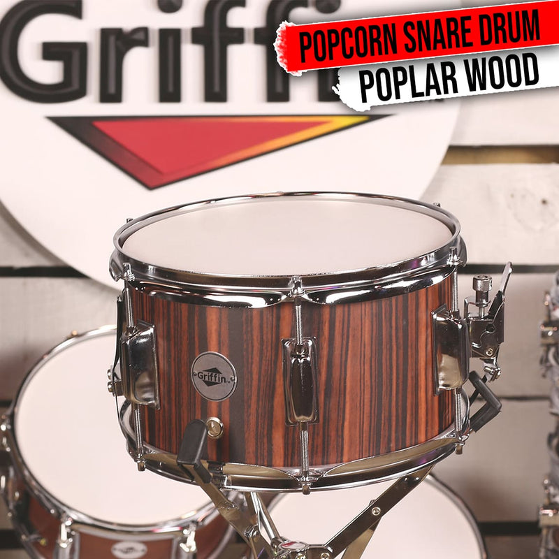 GRIFFIN Popcorn Snare Drum - 10x6 Acoustic Mini Poplar Wood Shell Marching Head